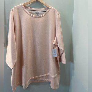 Peach Paisley Croft and Barrow 3X fleece layered look 3/4 sleeve tunic